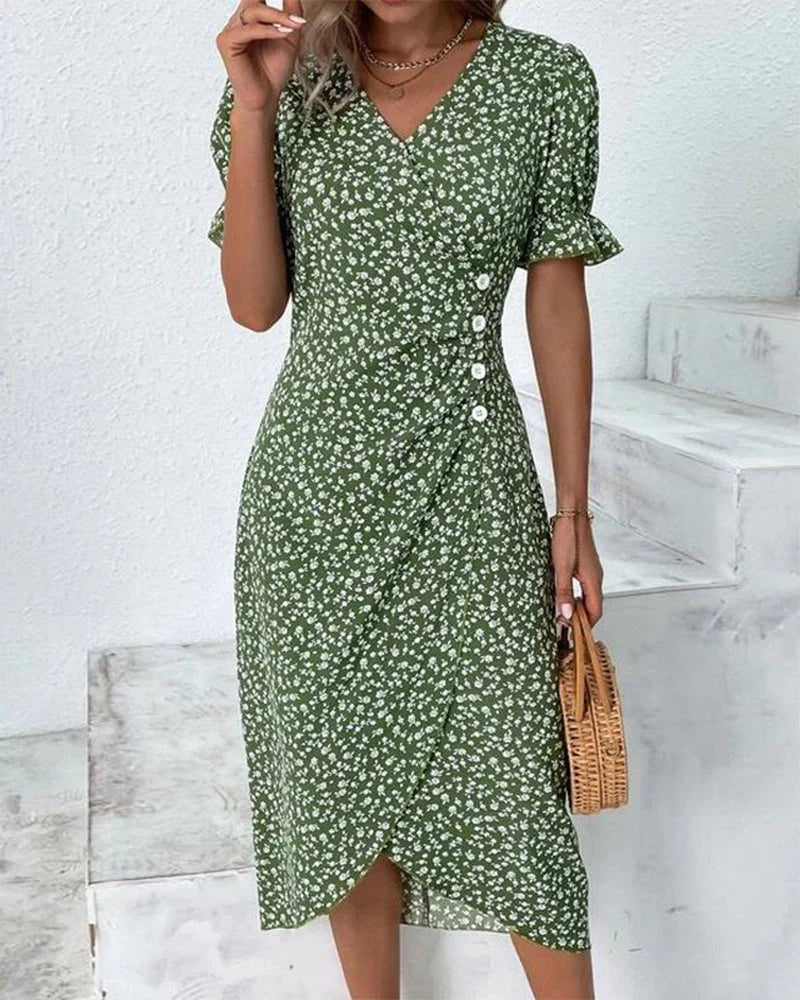 Briar | Floral Wrap Ruffle-Sleeve Women Summer Midi Dress