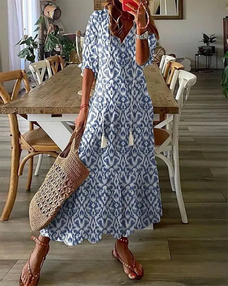 Tamsin | Bohemian Tassel-Tie V-Neck Women's Maxi Dress for Summer
