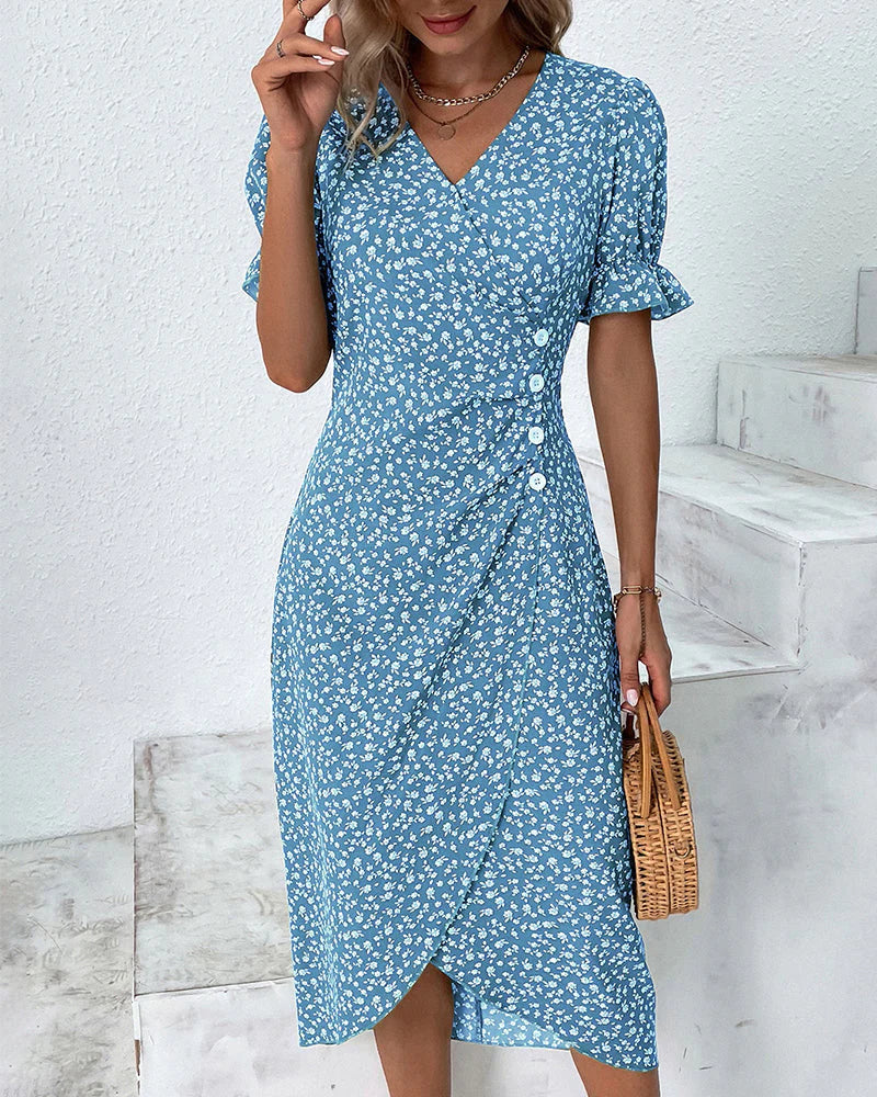Briar | Floral Wrap Ruffle-Sleeve Women Summer Midi Dress