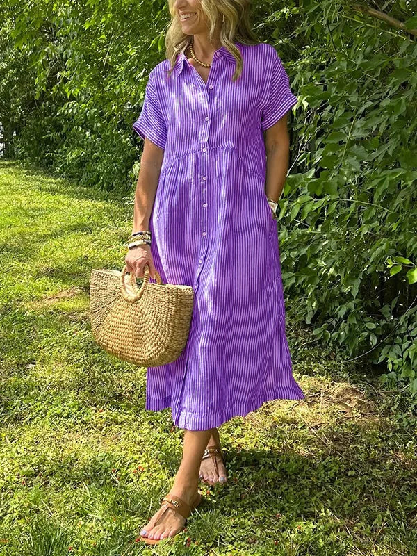 Amelie | Striped Button-Front Shirt Women Summer Midi Dress