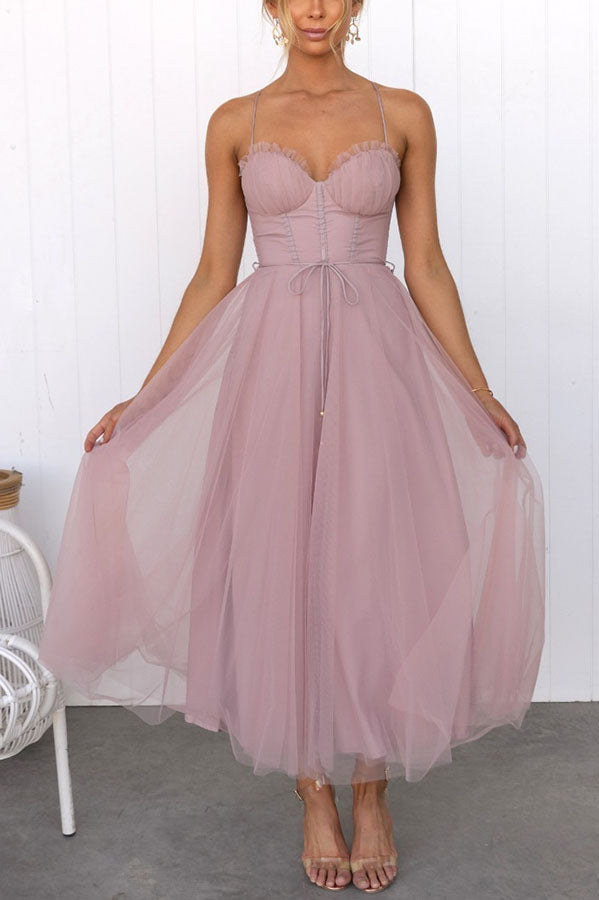 Aria | Tulle-Skirt Spaghetti-Strap Women Summer Midi Dress