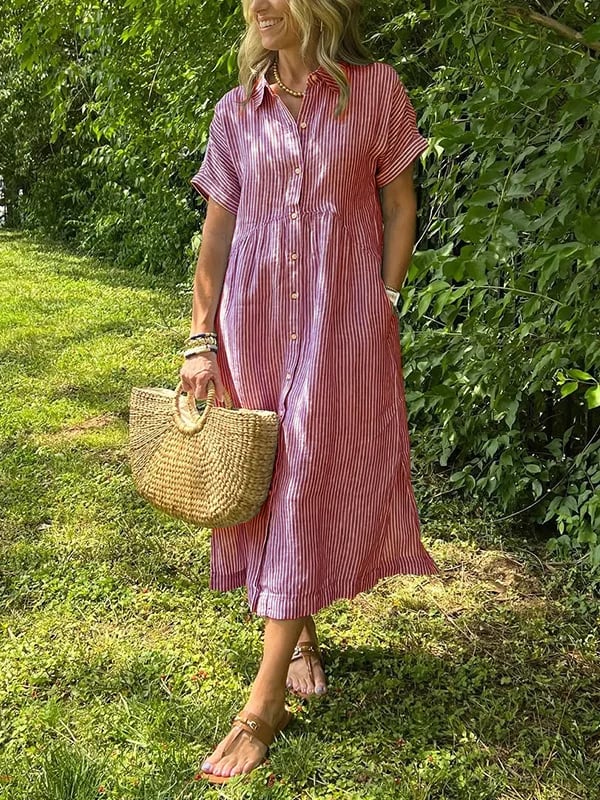 Gia | Striped Button-Front Relaxed Women Summer Midi Dress