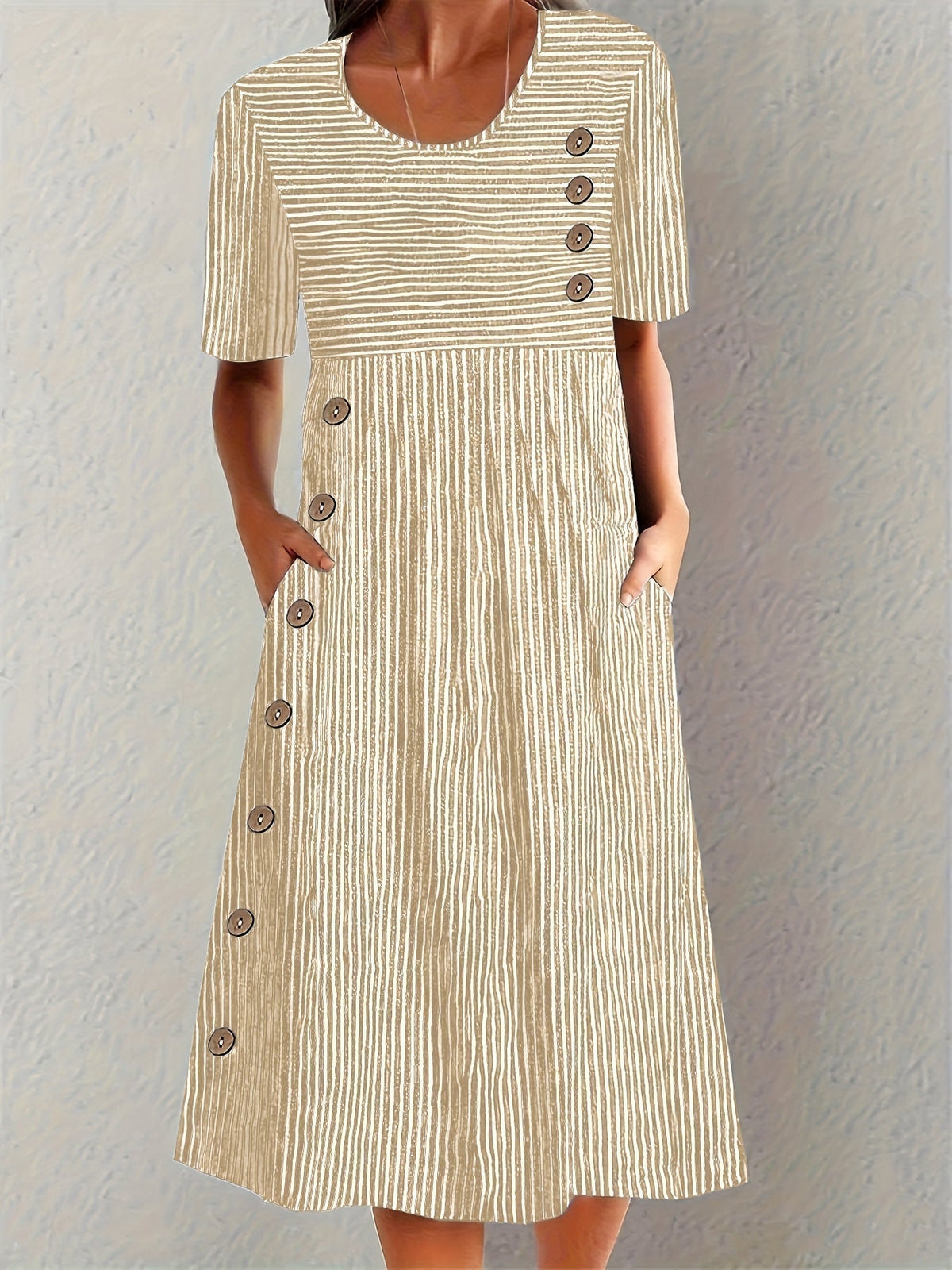 Leila | Striped Button-Detail Relaxed Women Summer Midi Dress
