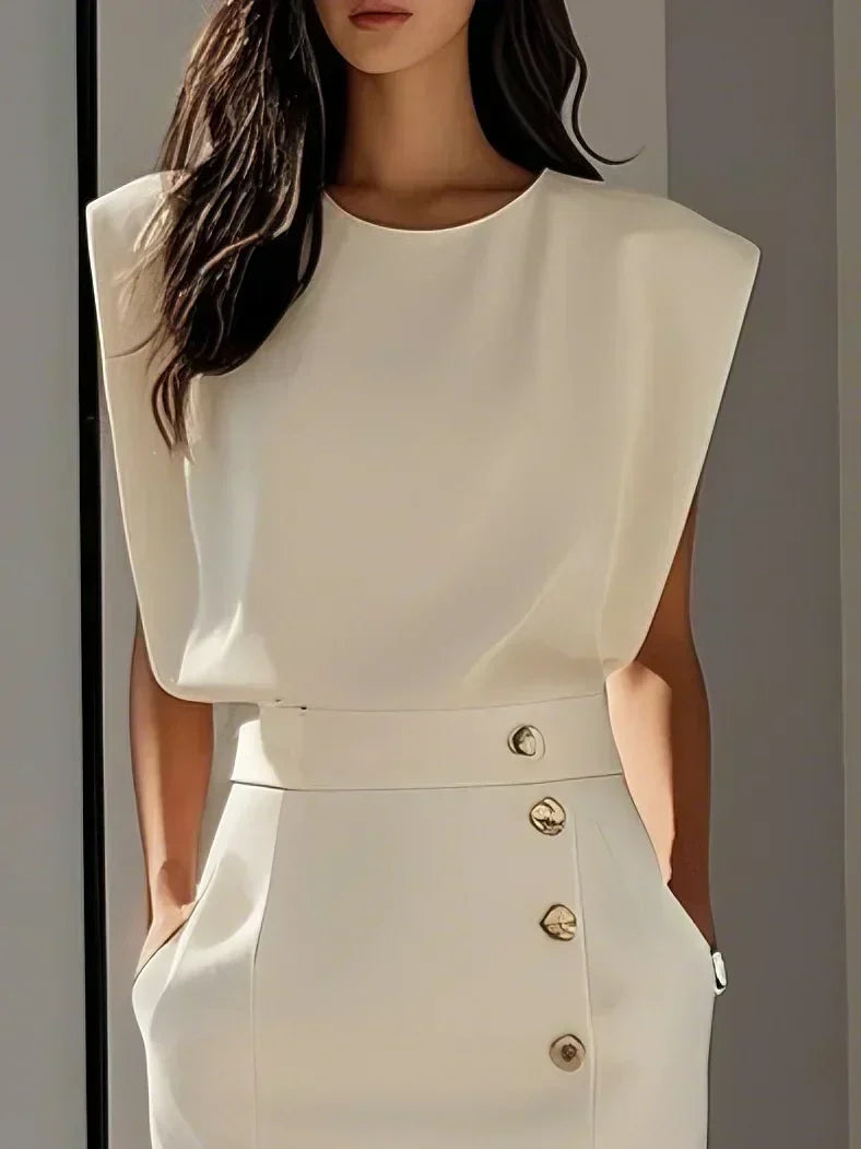 Colette | Sleeveless Side-Button Front-Slit Women Summer Midi Dress