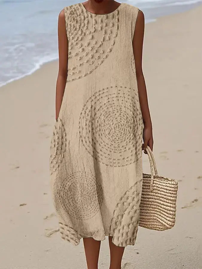 Dalia | Sleeveless Textured Artistic Women Summer Midi Dress