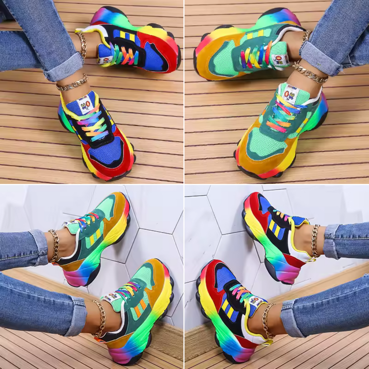 Polly | Multicolour Platform Lace-Up Women Comfortable Sneakers