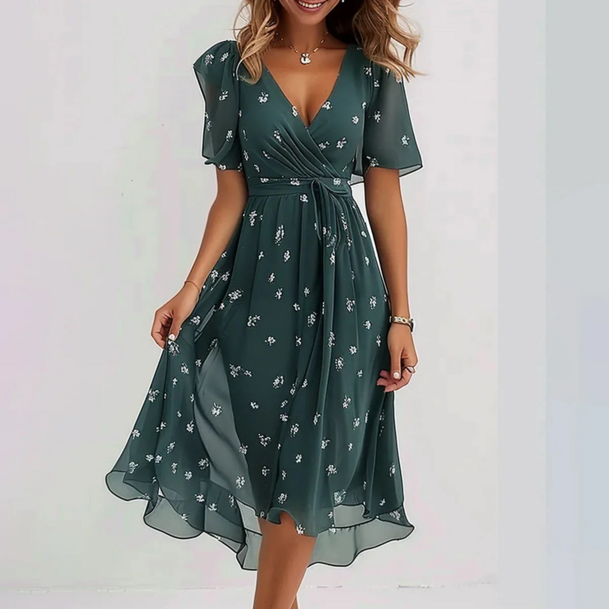 Aubrey | Floral Wrap Waist-Tie Women Summer Midi Dress
