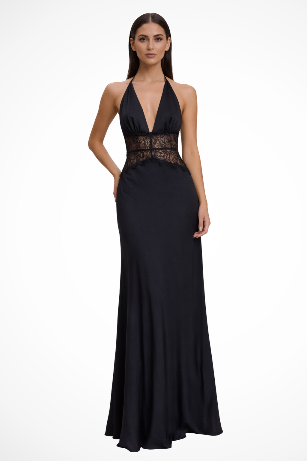 Felicity | Deep-V Halter Lace-Waist Women Summer Maxi Dress