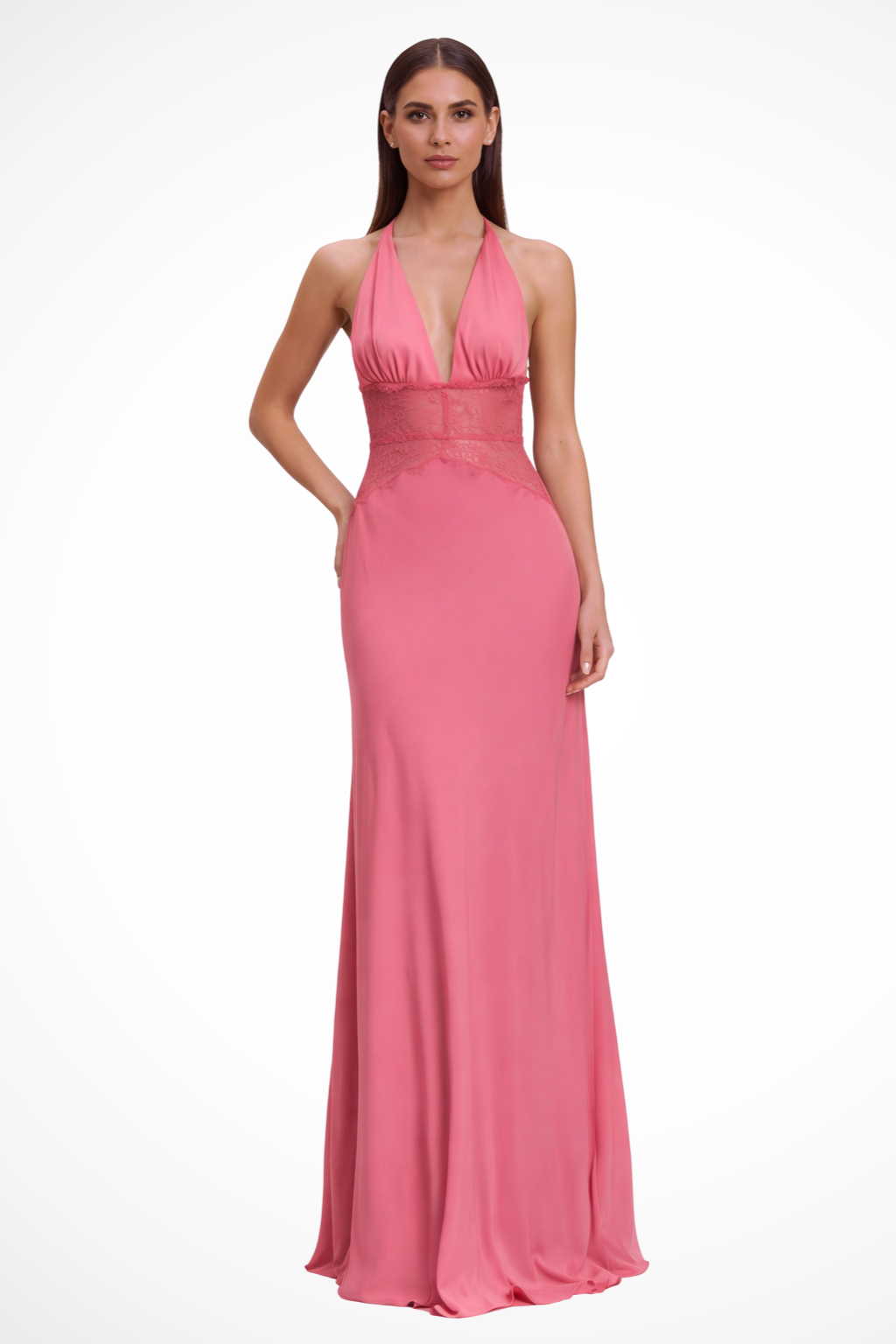 Felicity | Deep-V Halter Lace-Waist Women Summer Maxi Dress