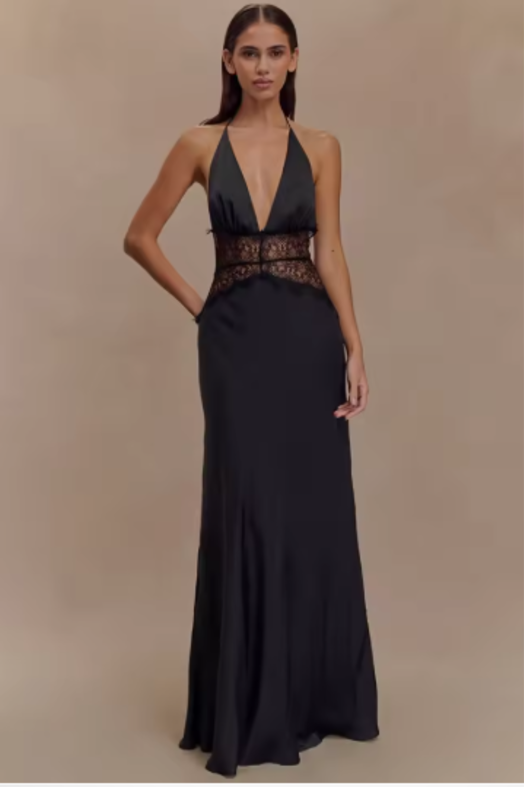 Felicity | Deep-V Halter Lace-Waist Women Summer Maxi Dress