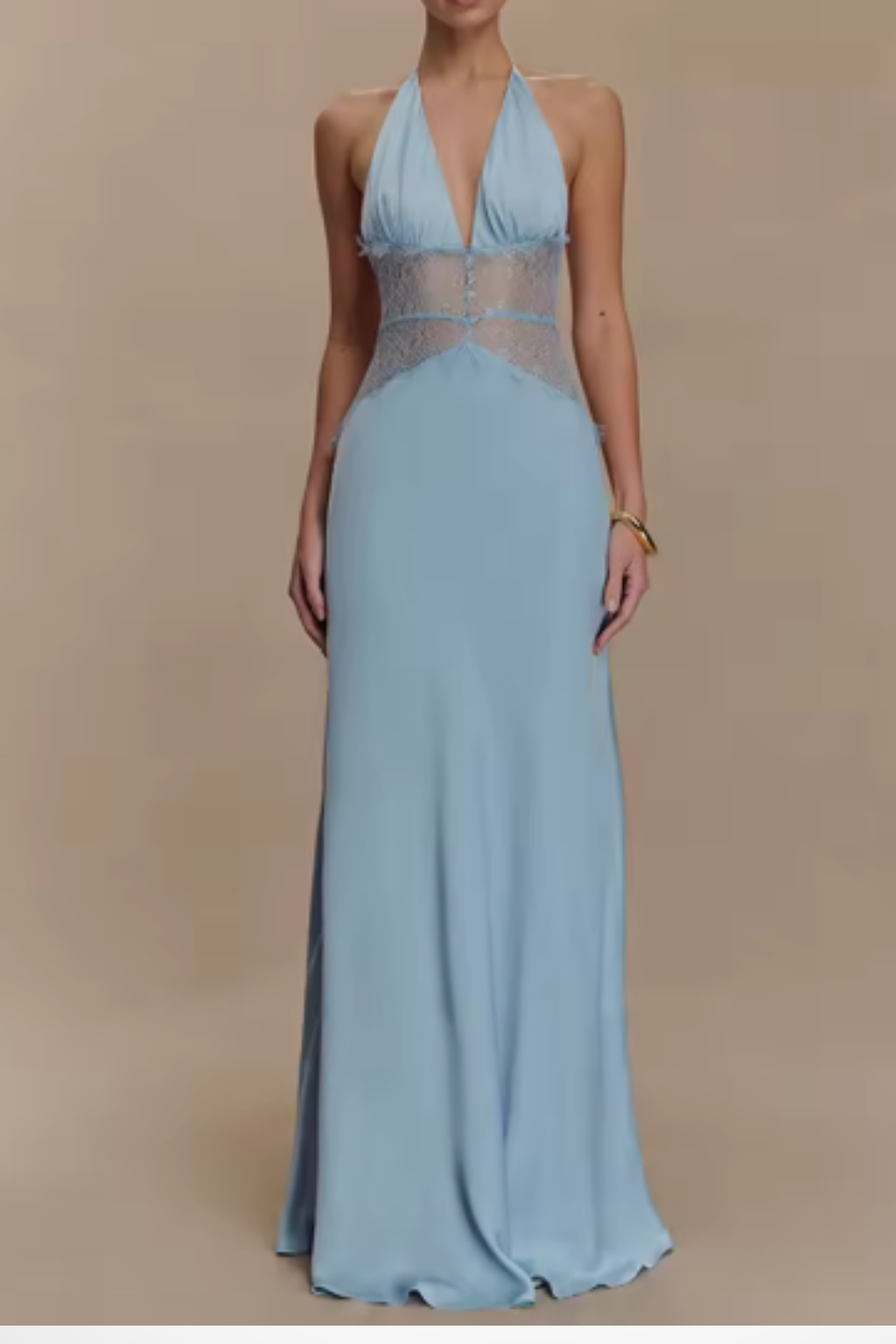 Felicity | Deep-V Halter Lace-Waist Women Summer Maxi Dress