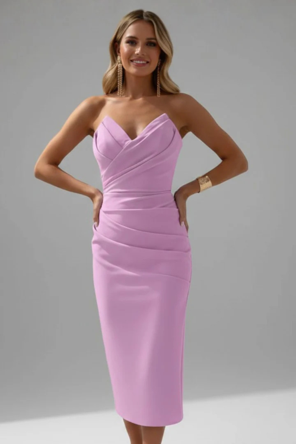 Mabel | Strapless Sweetheart Ruched Women Summer Midi Dress