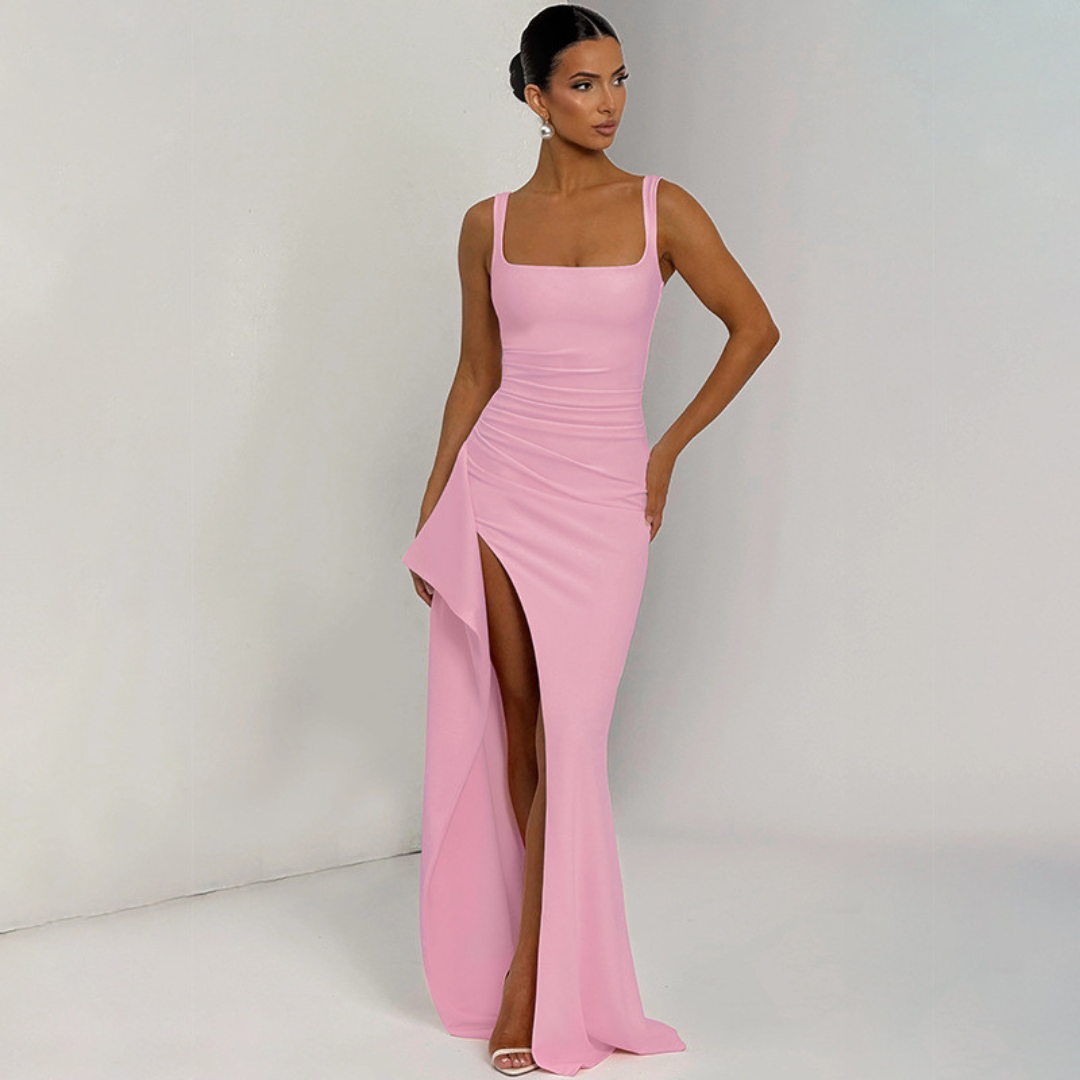 Adaline | Square-Neck Side-Slit Evening Women Summer Maxi Dress