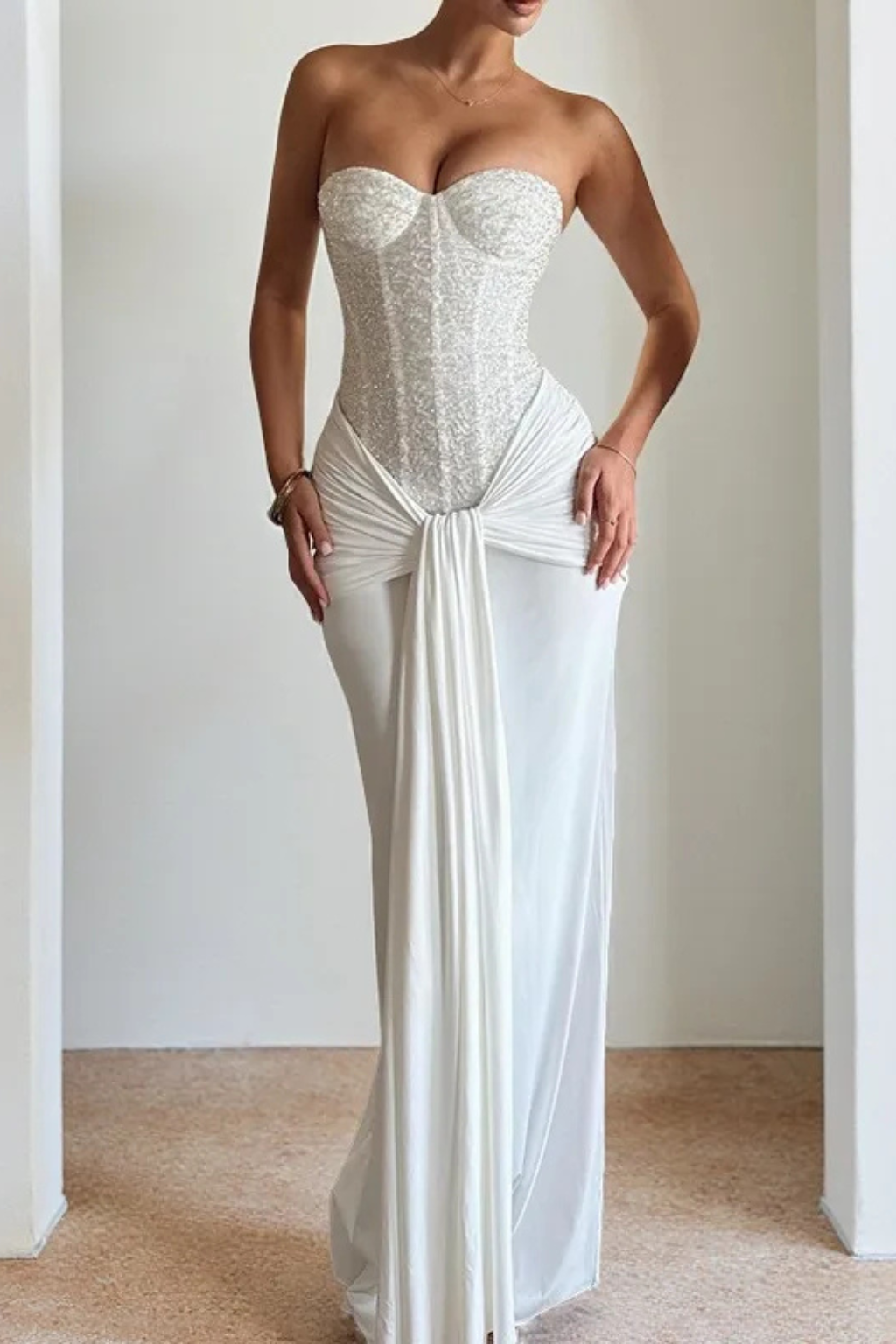 Leona | Strapless Sweetheart Ruched Women Summer Maxi Dress