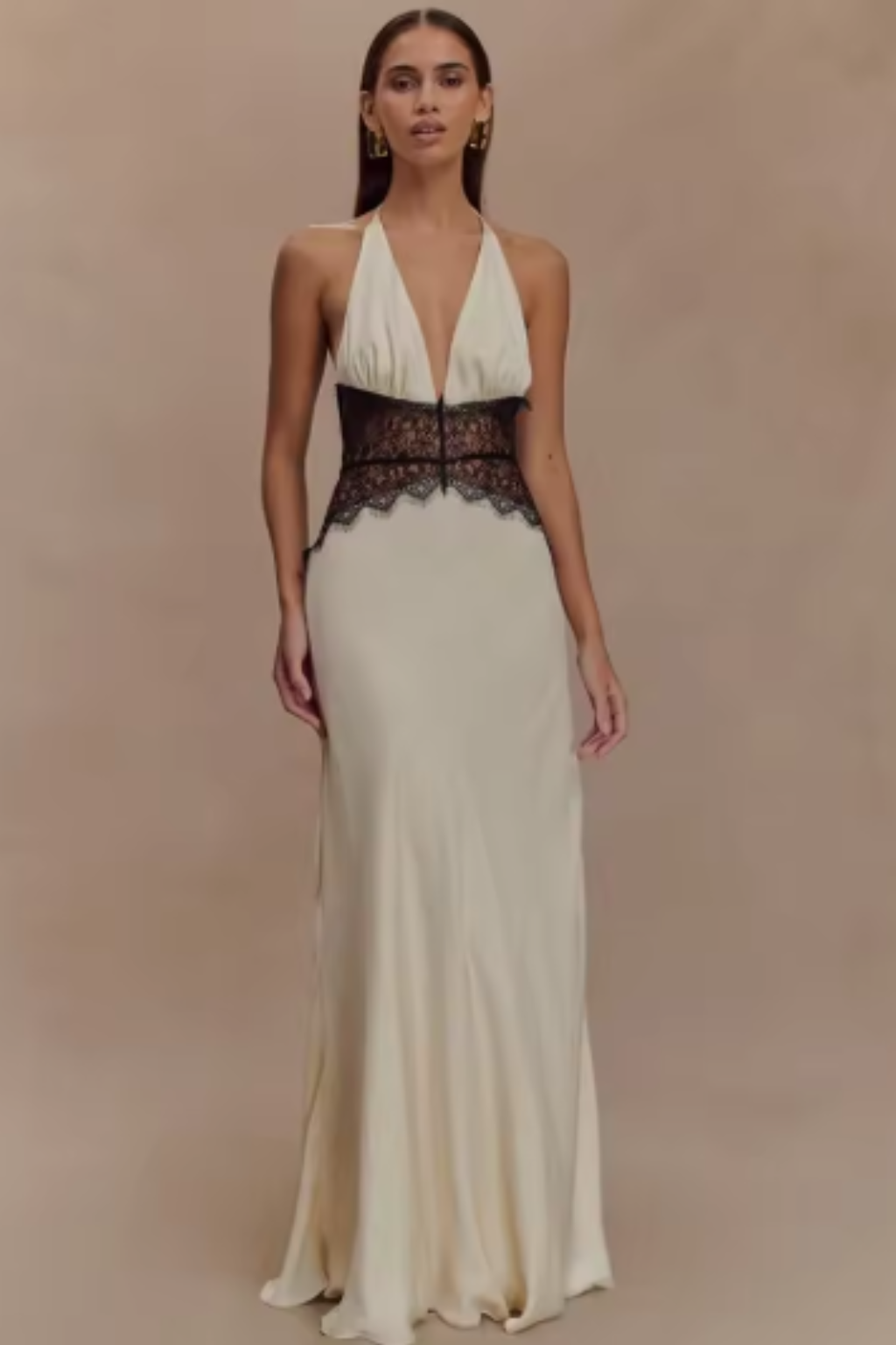 Felicity | Deep-V Halter Lace-Waist Women Summer Maxi Dress