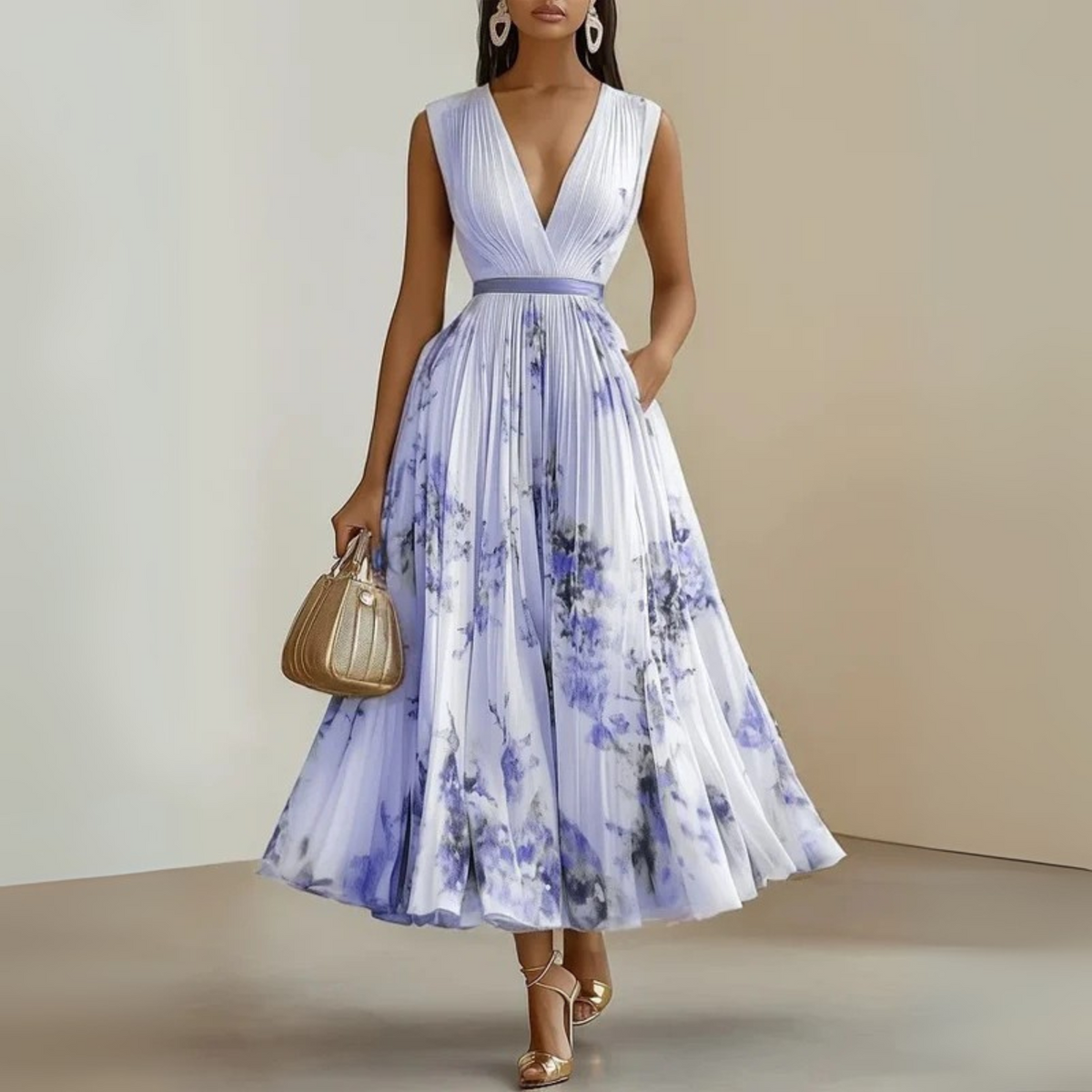 Molly | Sleeveless Pleated Floral Women Summer Midi Dress