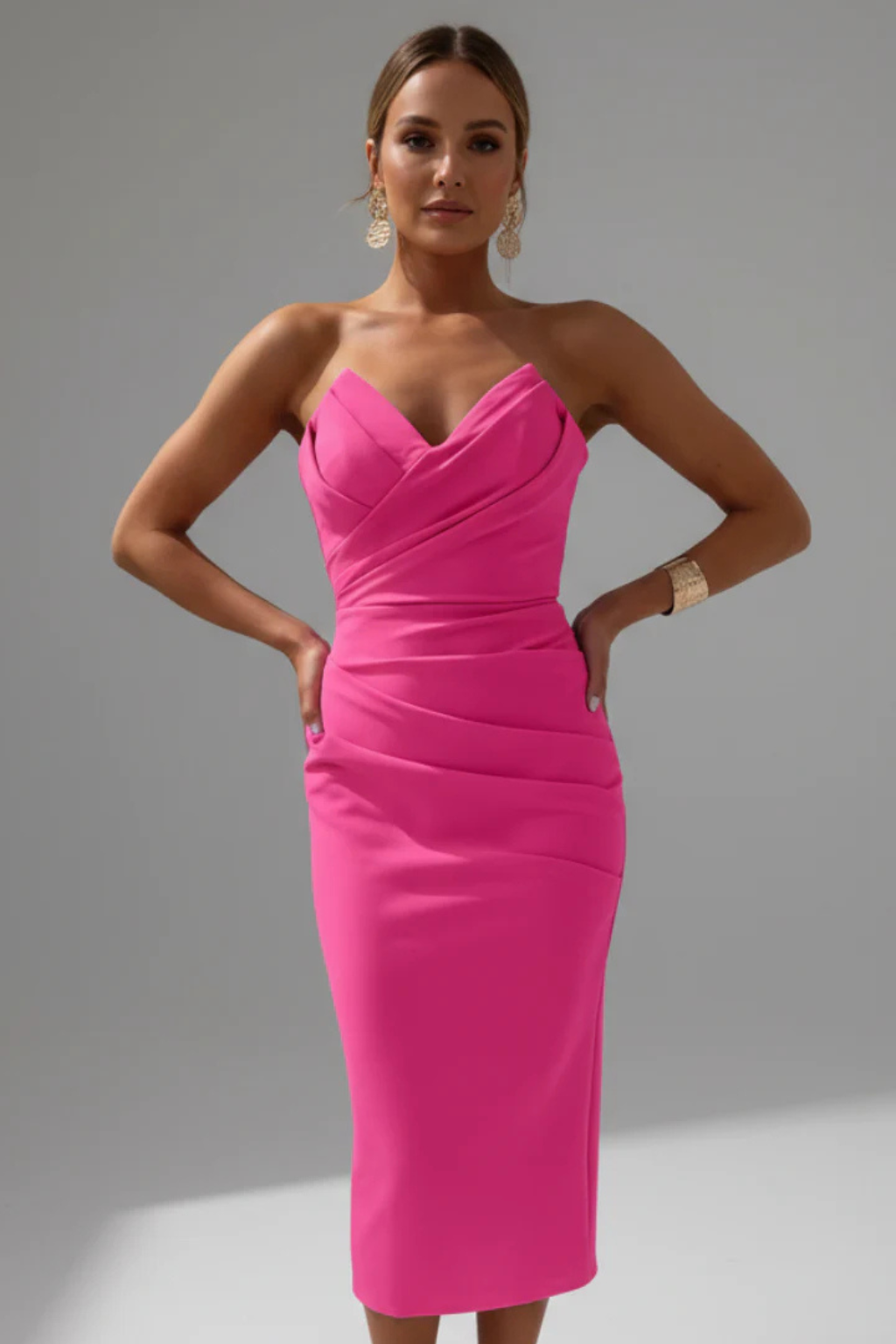 June | Sweetheart Ruched Bodycon Women Summer Midi Dress