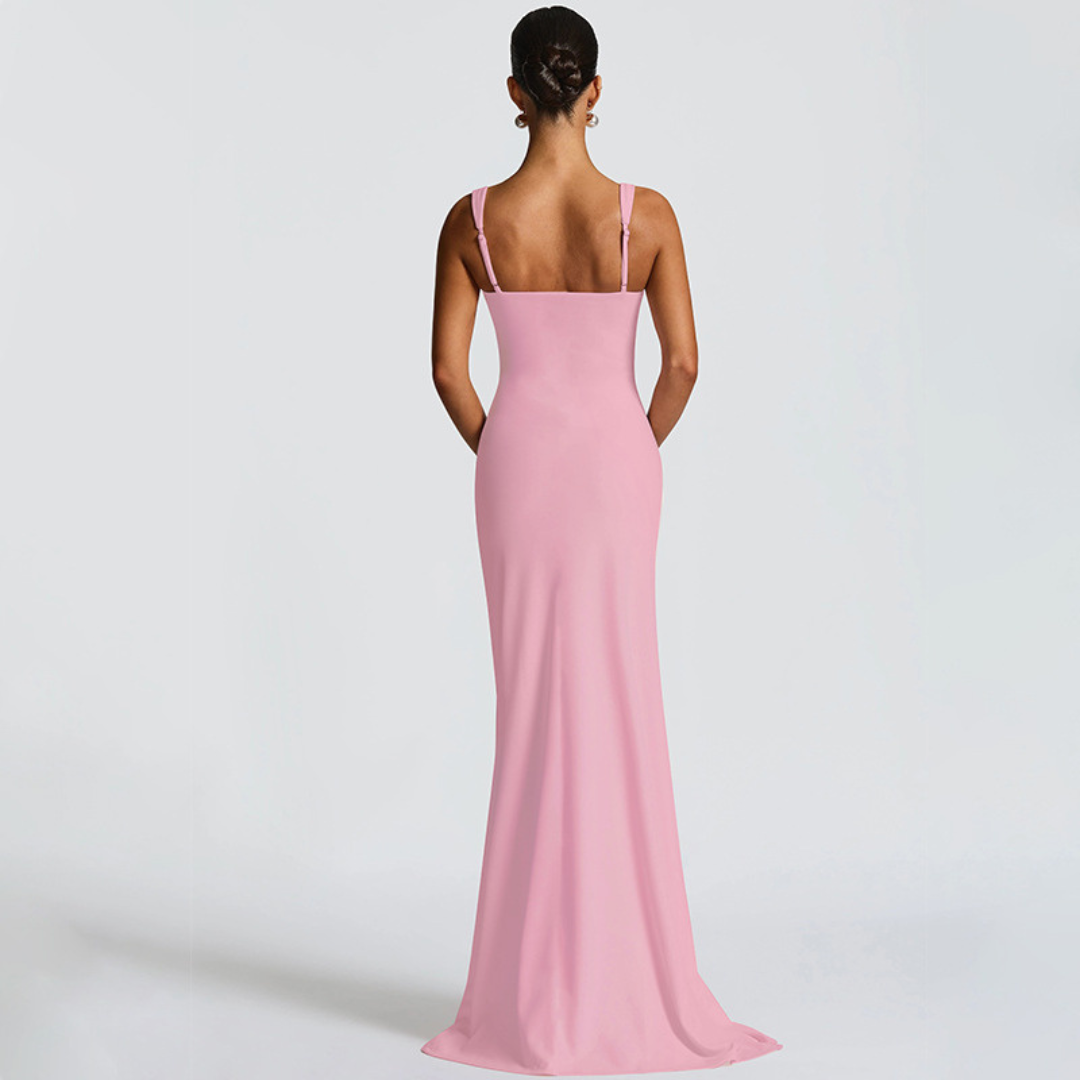 Adaline | Square-Neck Side-Slit Evening Women Summer Maxi Dress