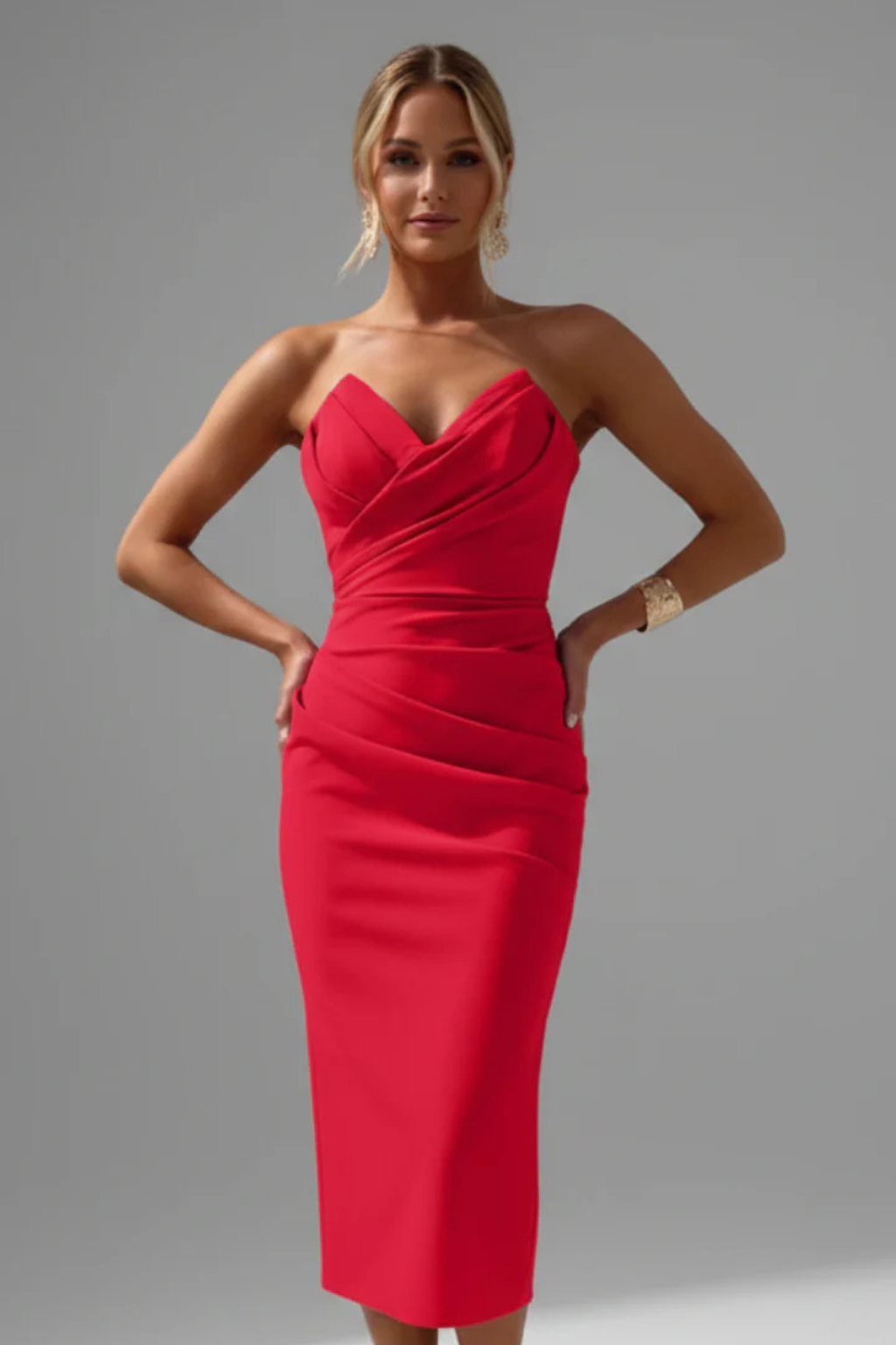 Mabel | Strapless Sweetheart Ruched Women Summer Midi Dress