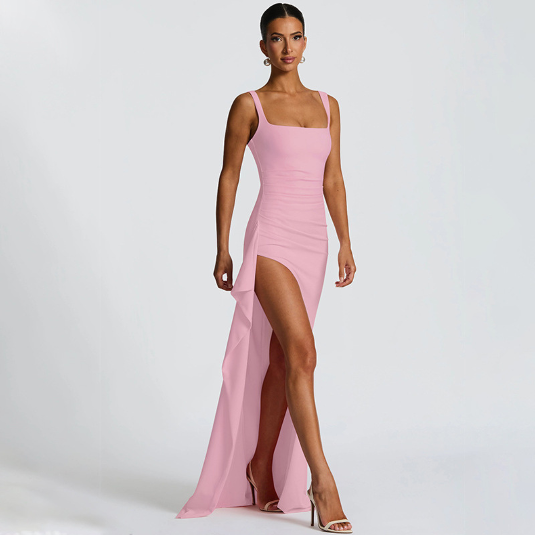 Adaline | Square-Neck Side-Slit Evening Women Summer Maxi Dress