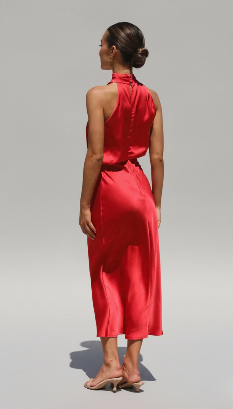 Genevieve | Cowl Halter Open-Back Midi Women Cocktail Summer Dress
