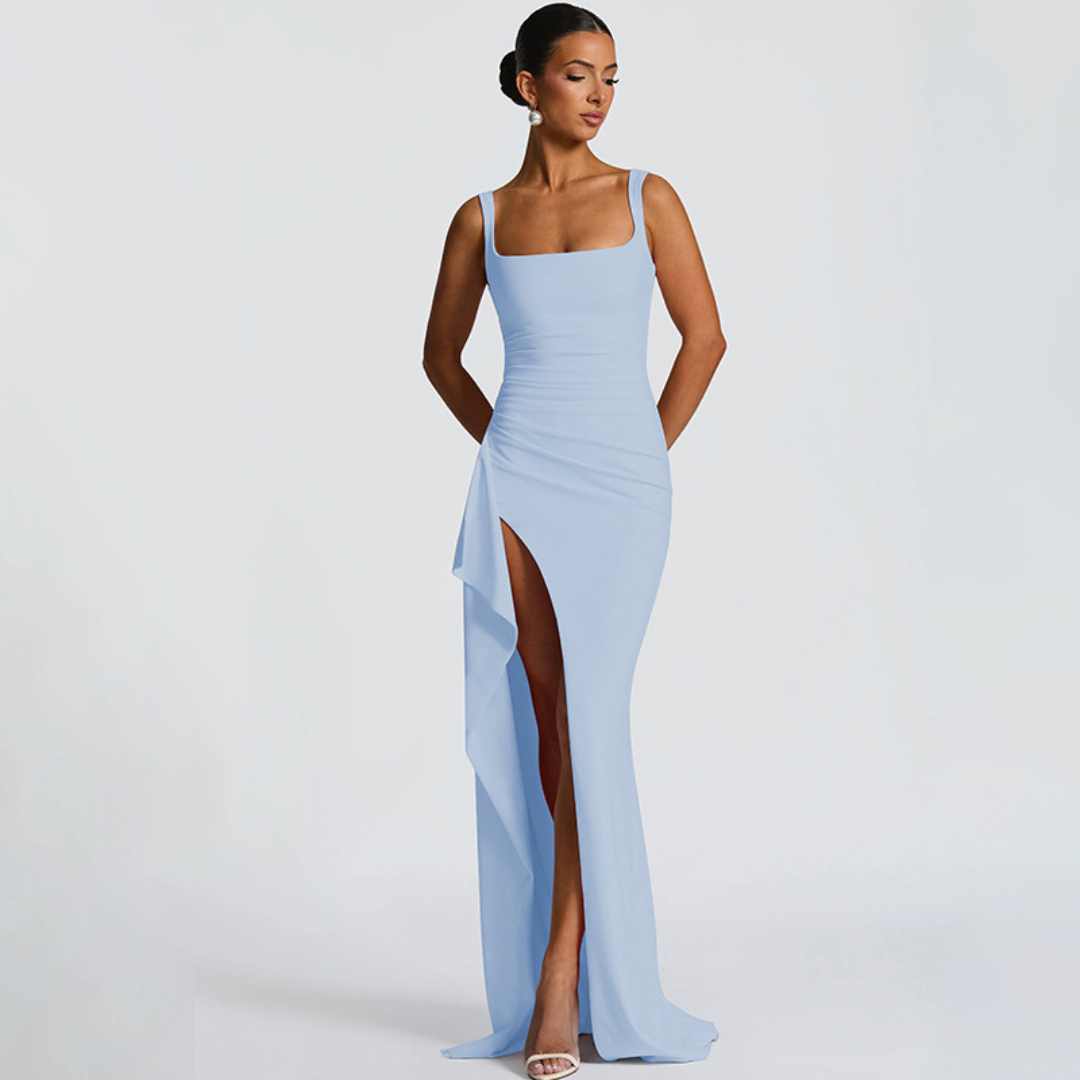Adaline | Square-Neck Side-Slit Evening Women Summer Maxi Dress