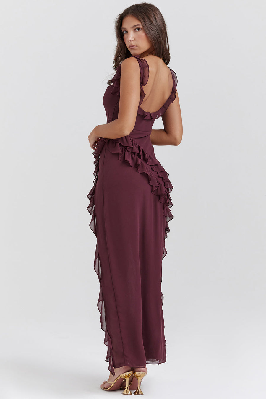 Melantha | Adjustable-Strap Ruffle High-Slit Women's Dress