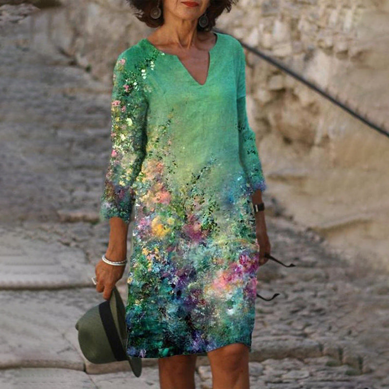 Jacqueline | Three-Quarter-Sleeve Floral V-Neck Women Summer Midi Dress