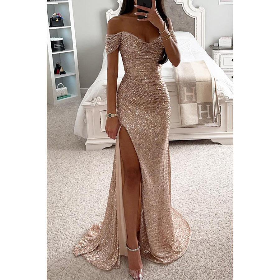 Emma | Sequin Off-Shoulder High-Slit Women Summer Maxi Dress