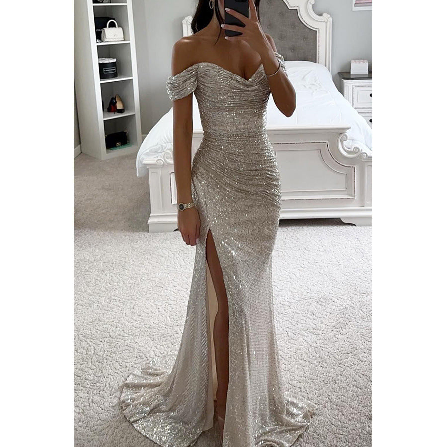 Emma | Sequin Off-Shoulder High-Slit Women Summer Maxi Dress