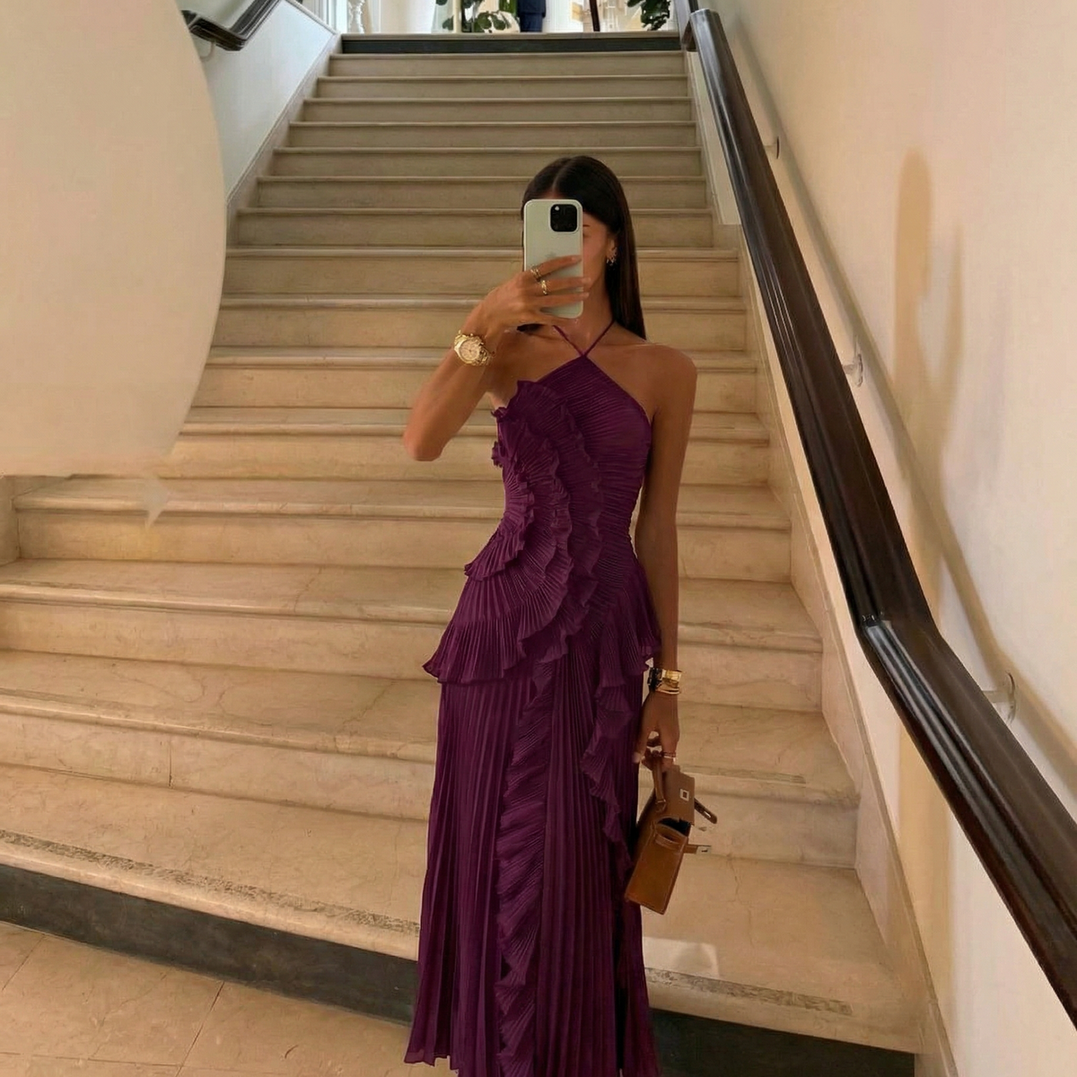Ashley | Halter Asymmetric Ruffle Women Summer Maxi Dress