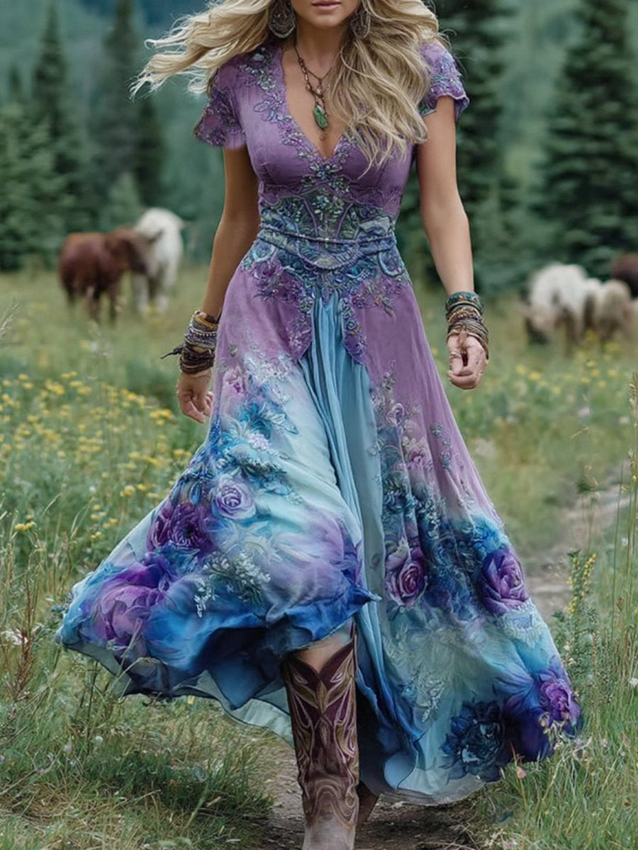 Brooklyn | Bohemian Floral Deep-V Women Summer Maxi Dress