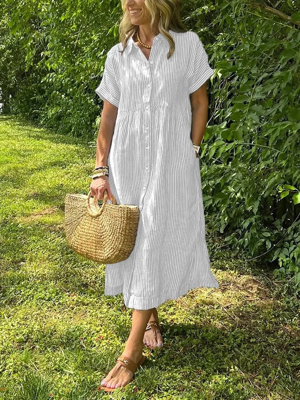 Gia | Striped Button-Front Relaxed Women Summer Midi Dress