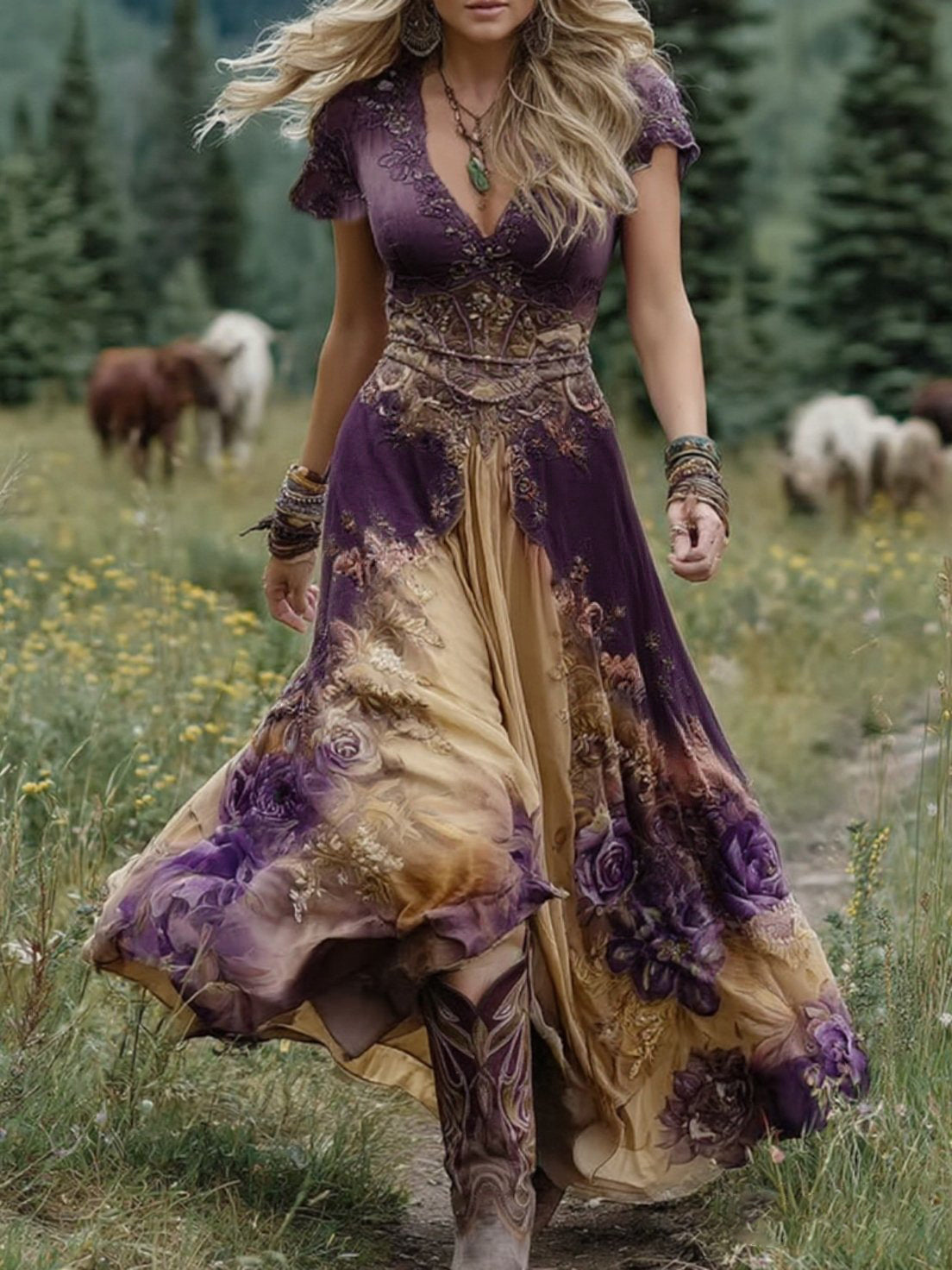 Brooklyn | Bohemian Floral Deep-V Women Summer Maxi Dress