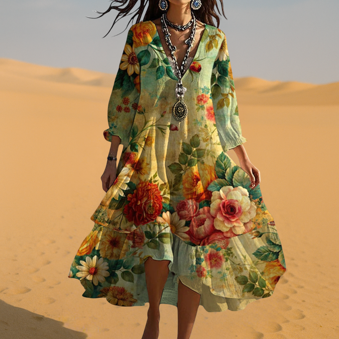 Andrea | Boho Floral Asymmetric-Hem Women Summer Maxi Dress
