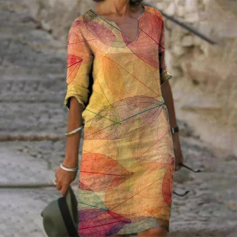 Jacqueline | Three-Quarter-Sleeve Floral V-Neck Women Summer Midi Dress