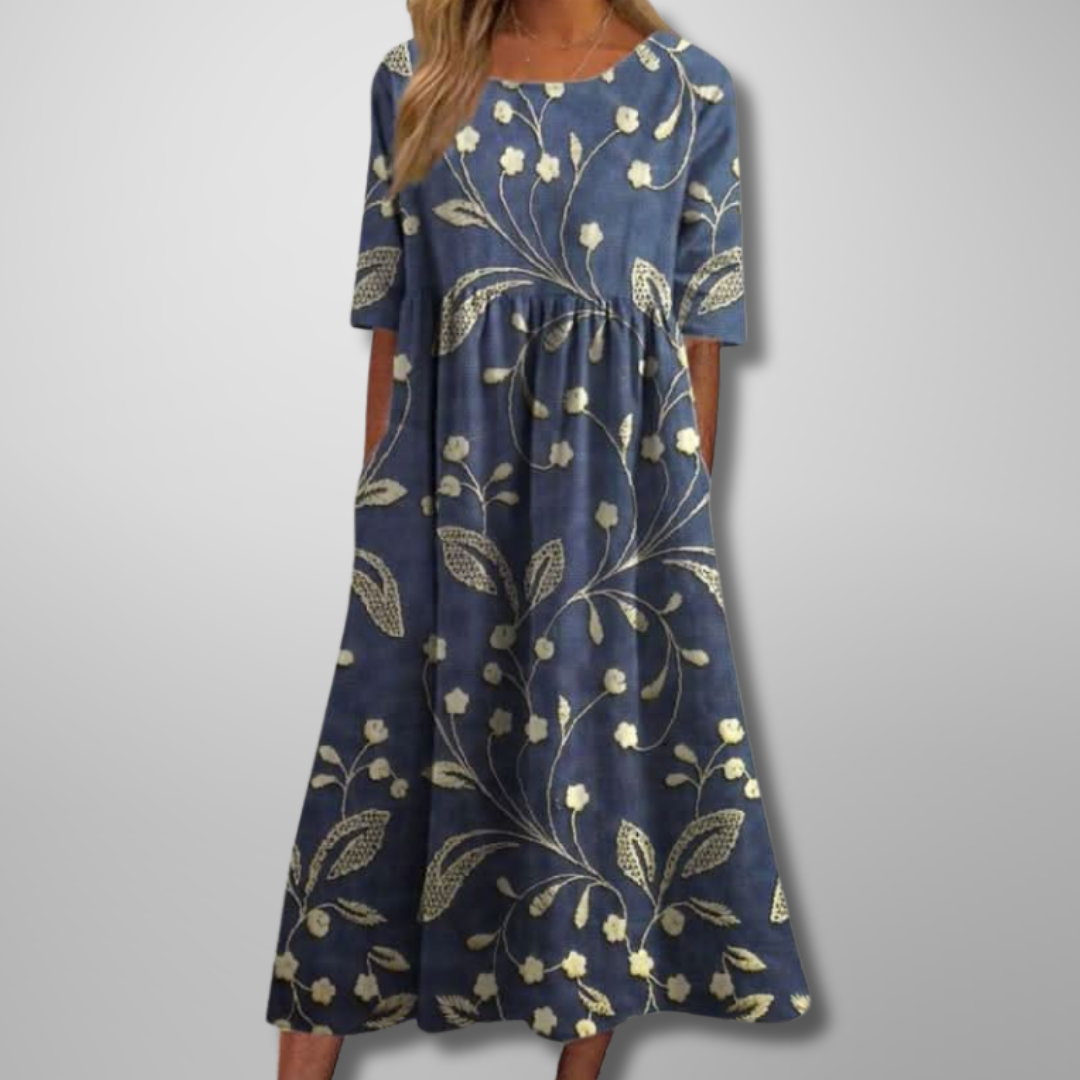 Selena | Botanical Breeze Gathered Women Summer Midi Dress
