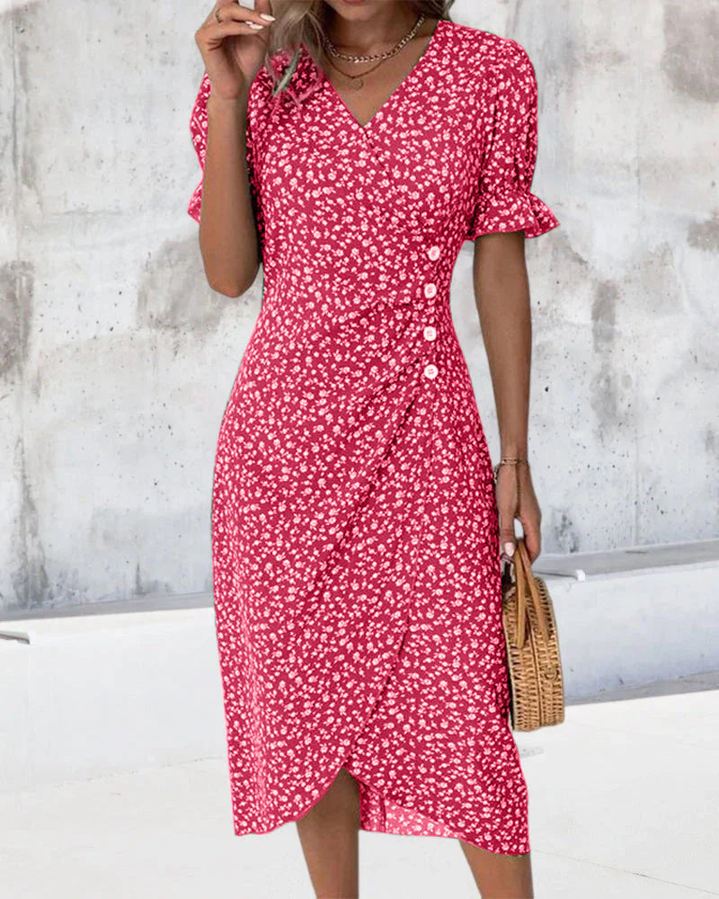 Briar | Floral Wrap Ruffle-Sleeve Women Summer Midi Dress