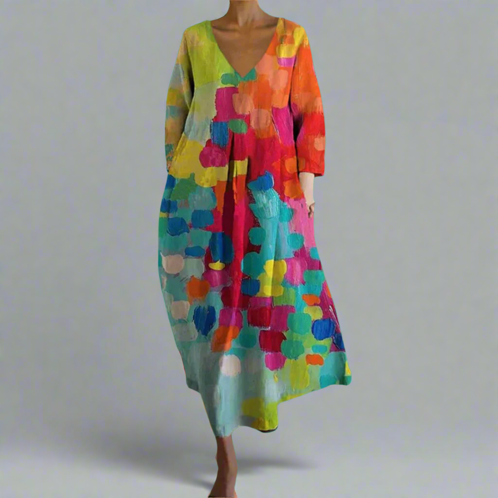 Frances | Abstract Print Relaxed V-Neck Women Summer Maxi Dress