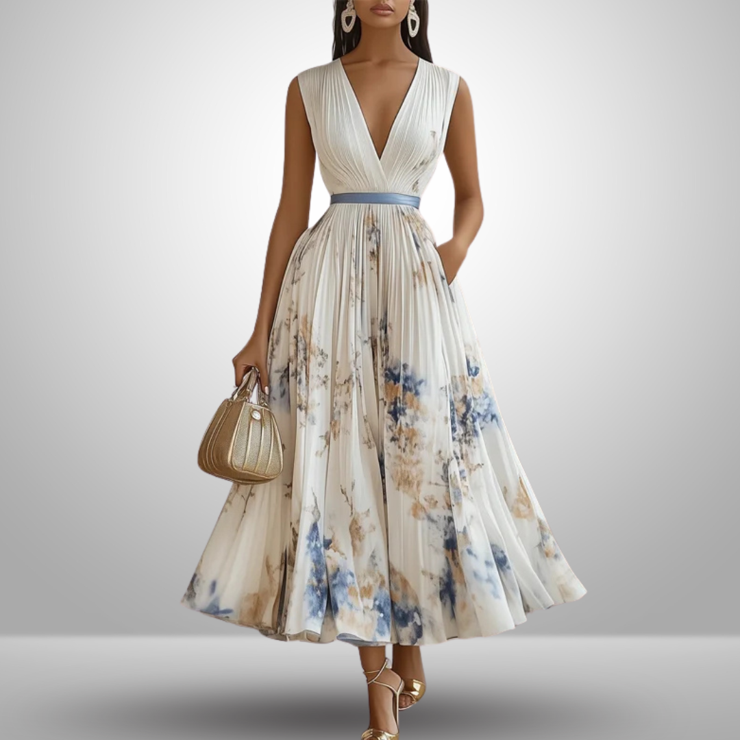 Jasmine | Floral Deep-V Sleeveless A-Line Women Summer Midi Dress