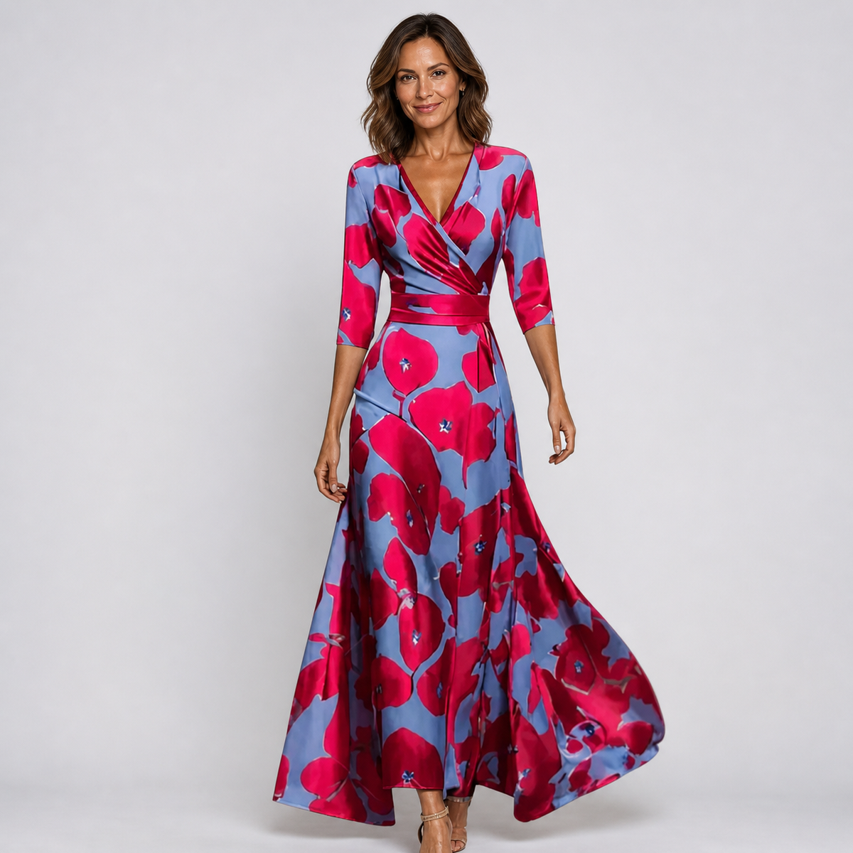 Rebecca | Floral Wrap Long-Sleeve Flowing Women Summer Maxi Dress