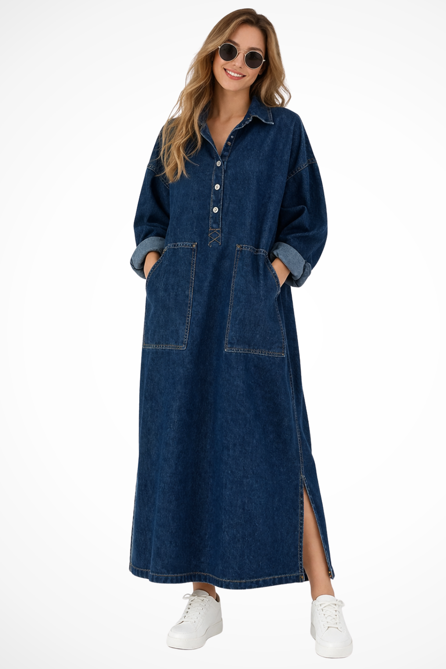 Catherine | Oversized Denim Button-Front Women Summer Maxi Dress