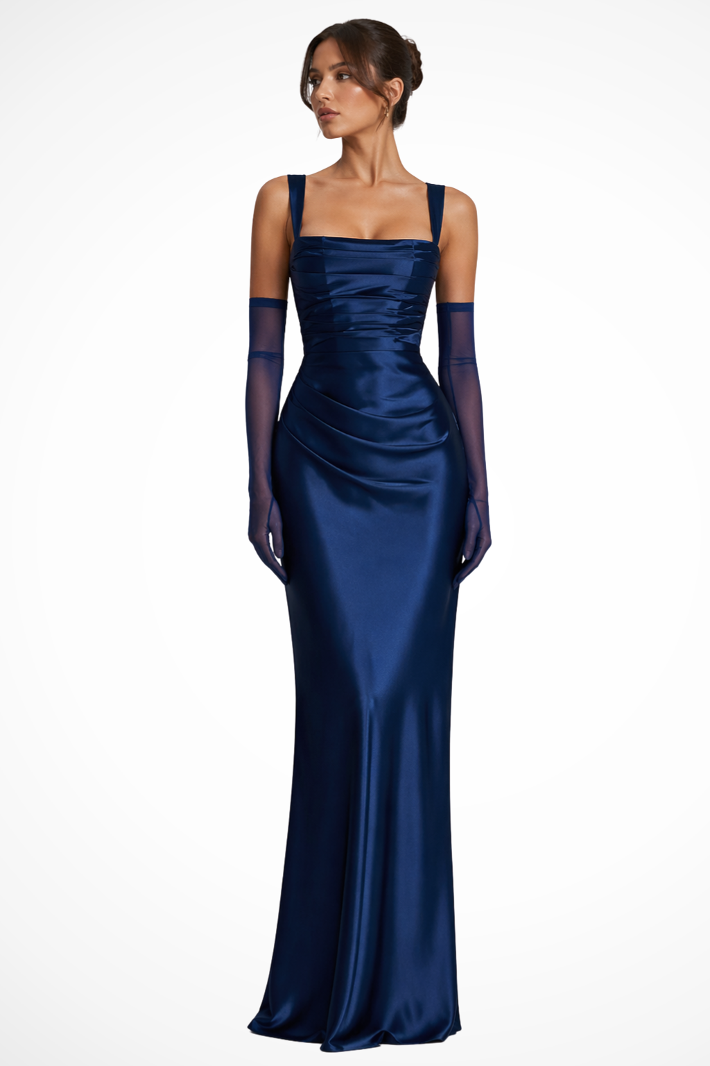 Pippa | Square-Neck Satin Glove-Set Women Summer Maxi Dress