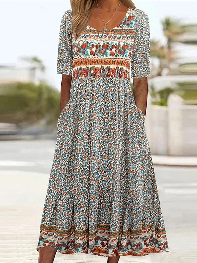 Naomi | Boho Empire-Waist Floral Women Summer Midi Dress