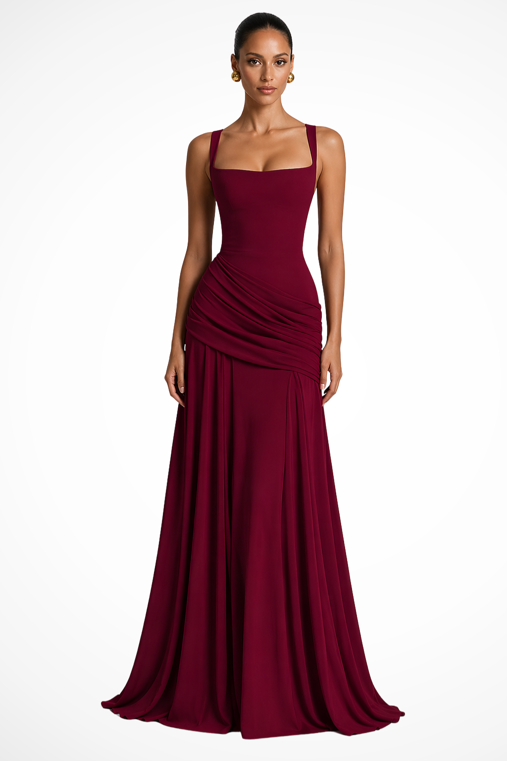 Callie | Square-Neck Ruched Side-Slit Women Summer Maxi Dress