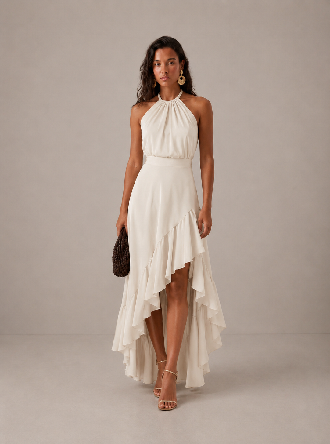 Penelope | Halter Asymmetric Ruffle Women Summer Midi Dress