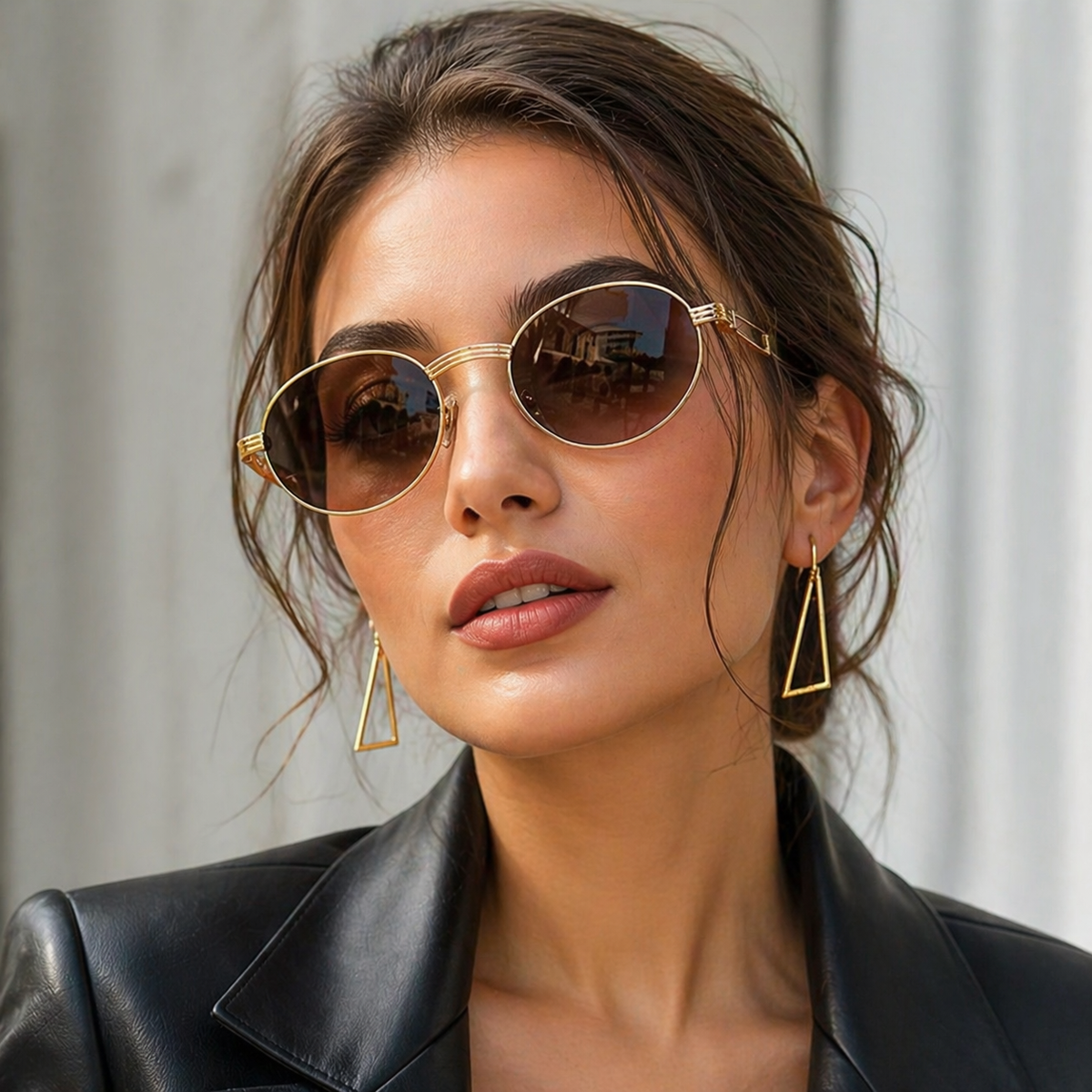 Lucia | Wood-Look Round Sunglasses