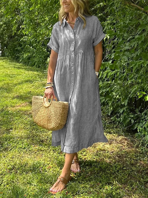 Gia | Striped Button-Front Relaxed Women Summer Midi Dress