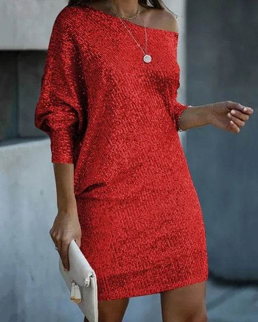 Evelyn | Off-Shoulder Sequin Batwing Women Summer Mini Dress