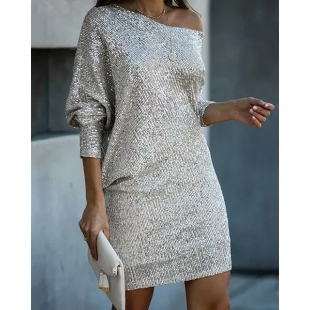 Evelyn | Off-Shoulder Sequin Batwing Women Summer Mini Dress